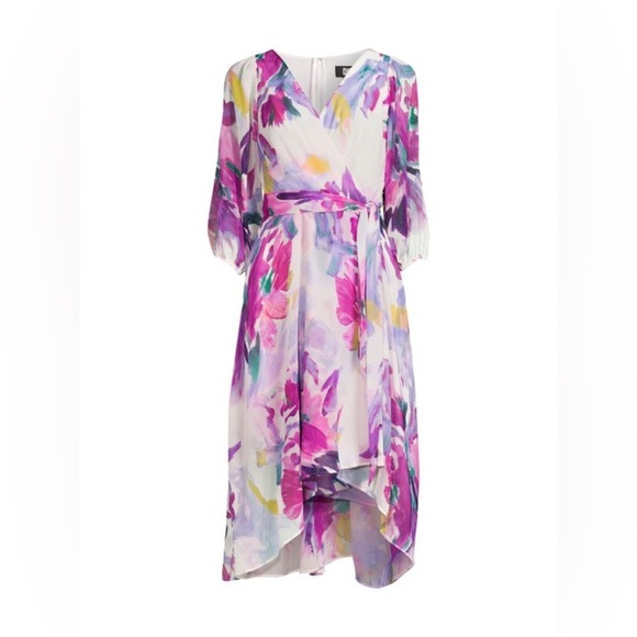 DKNY Floral Asymmetric Wrap Dress Size 10 NWT - Picture 3 of 6